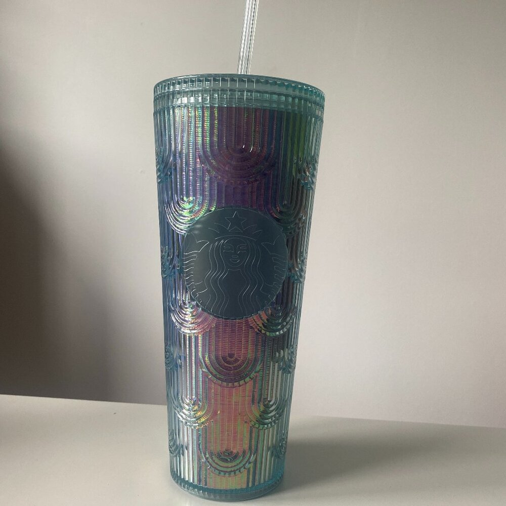 Starbucks 2021 Summer Turquoise Teal Blue iridescent Tumbler